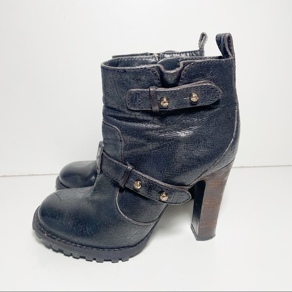 Tory Burch Shoes - TORY BURCH Leather Moto Bootie Boots Heeled Strap Detail Size 7.5